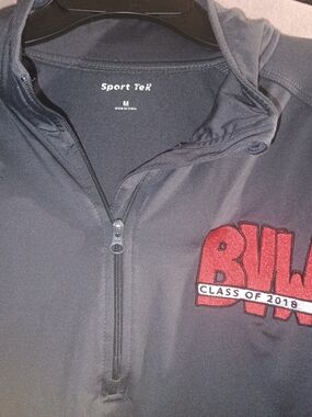Sport-Tek Men's Black Half-Zip Swim Top with Red Logo